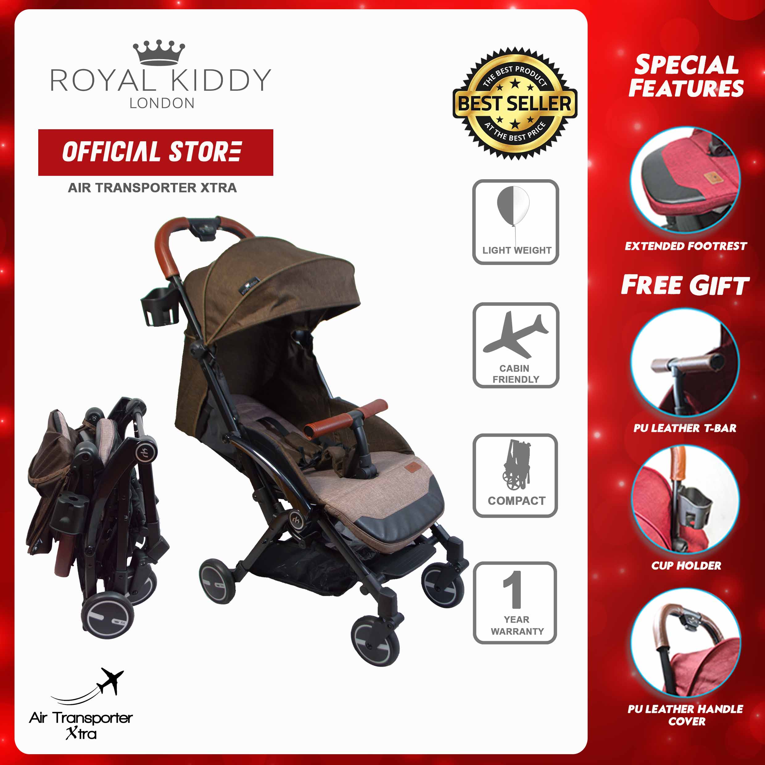 Royal Kiddy London Air Transporter Xtra Brown Light Weight Stroller Light Weight